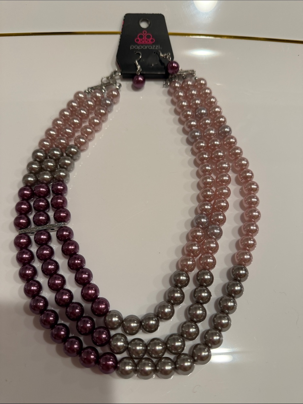 paparazzi Pink, Purple & Silver Layered Pearl Necklace